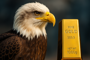 Bald eagle with gold bars